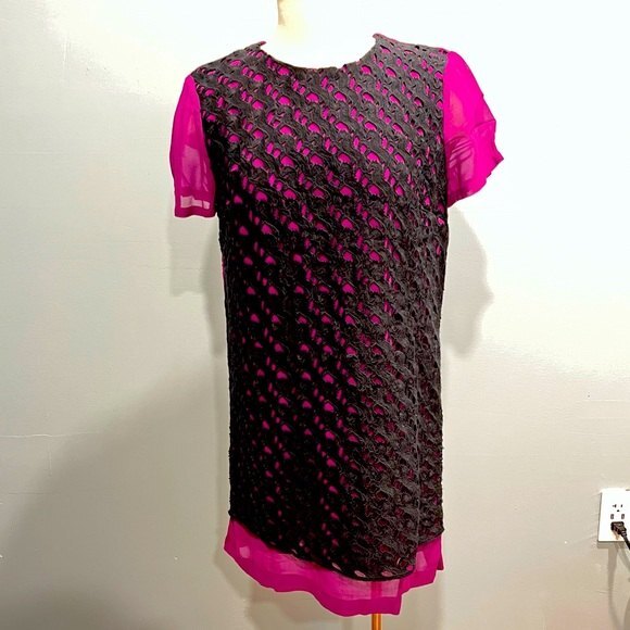 NWT French Connection Autumn Prune/Black Horse Lace Short Sleeve Tunic Dress 4 - Picture 2 of 9